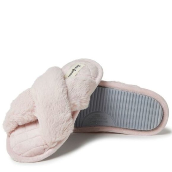 Dearfoams Womens Jessica Furry Crossband Slide - Picture 2 of 6